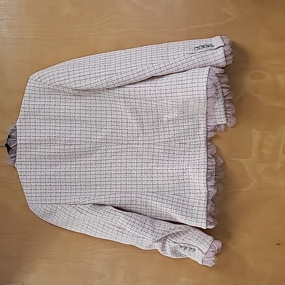 New Derek Lam 10 Crosby Pink Ruffle Tweed Jacket Blazer Size 4 - Picture 4 of 4